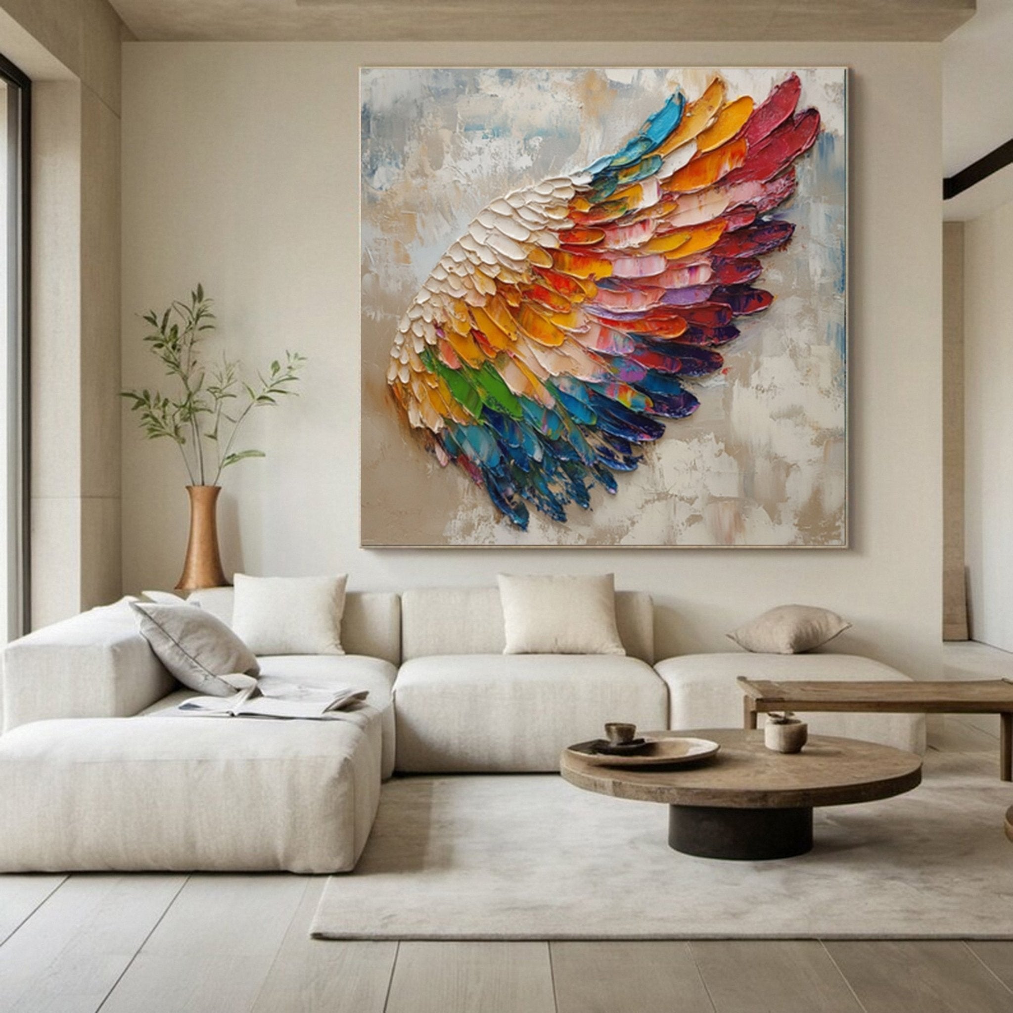 3D Heavy Texture Rainbow Angel Wing Oil Painting JK0078 - Viral Wall Art